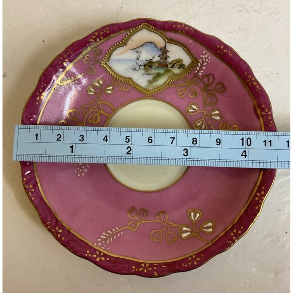 Vtg Craftsman China Hand Painted Cup and Saucer Set Japan 401 Fuji Pagoda Raised - Picture 11 of 12